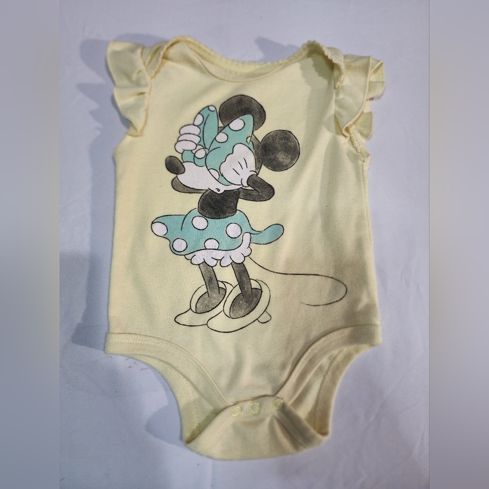 Disney Baby 3PC LOT Minnie Mouse Daisy Duck Bodysuits Yellow Purple Girl used .